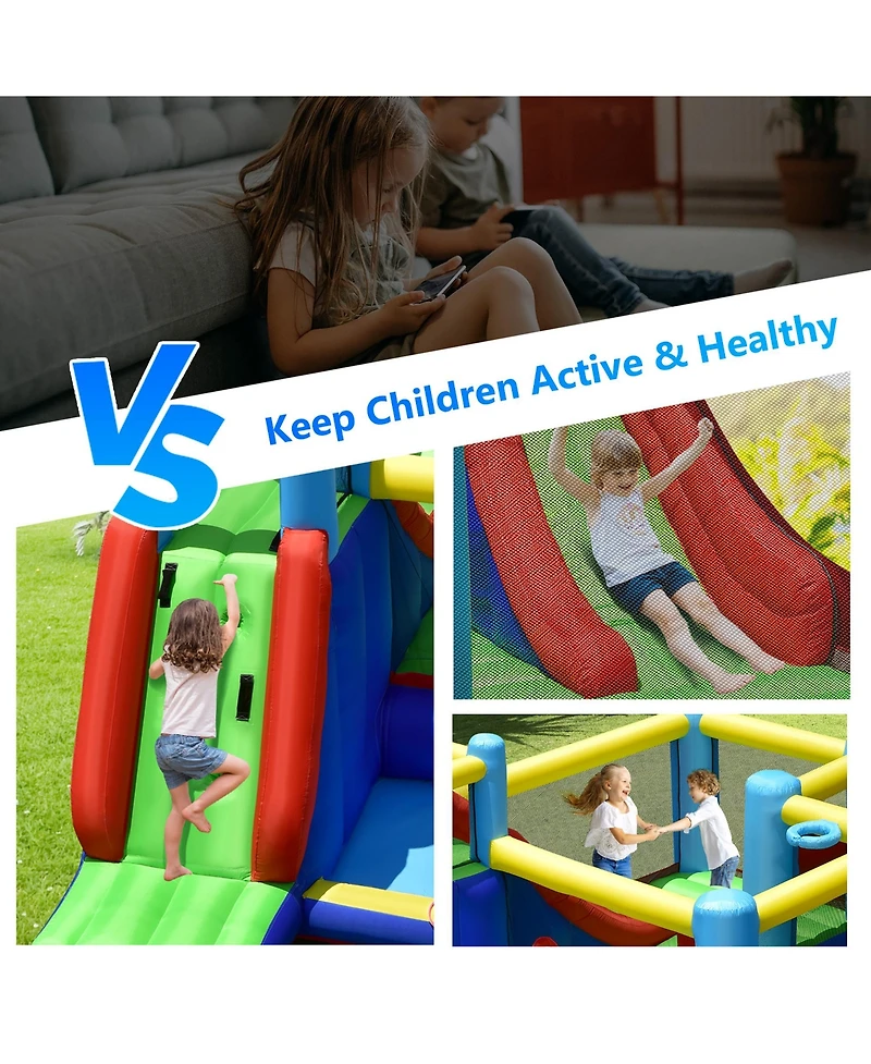 Inflatable Bounce House 8-in-1 Kids Inflatable Slide Bouncer (With 735W Blower)