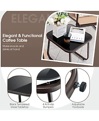 Costway 3 Pieces Patio Conversation Set Outdoor Metal Chair & Table Tempered Glass Top