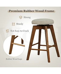 Set of 2 Swivel Bar Stools Upholstered Counter Height Chairs with Rubber Wood Legs