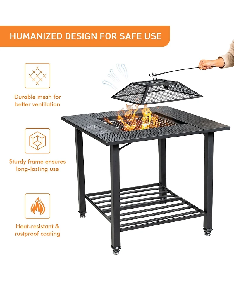 Costway 31'' Outdoor Fire Pit Dining Table Charcoal Wood Burning