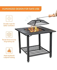 Costway 31'' Outdoor Fire Pit Dining Table Charcoal Wood Burning