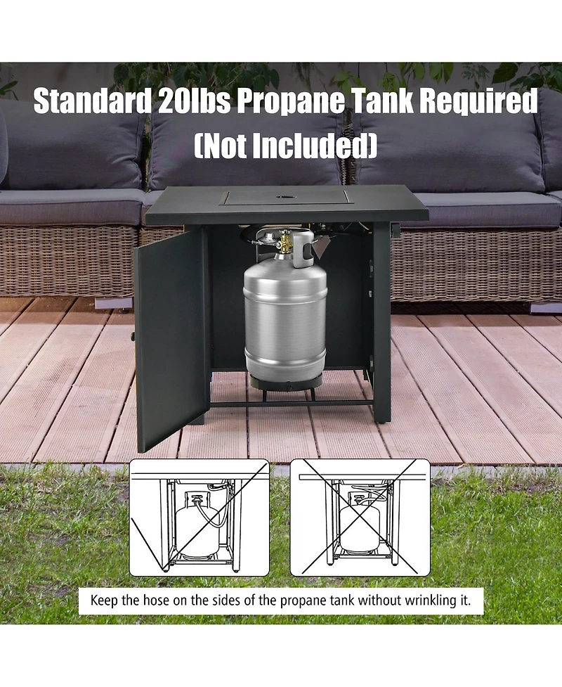 32'' Square Propane Gas Fire Pit Table with Glass Stones Rain Cover