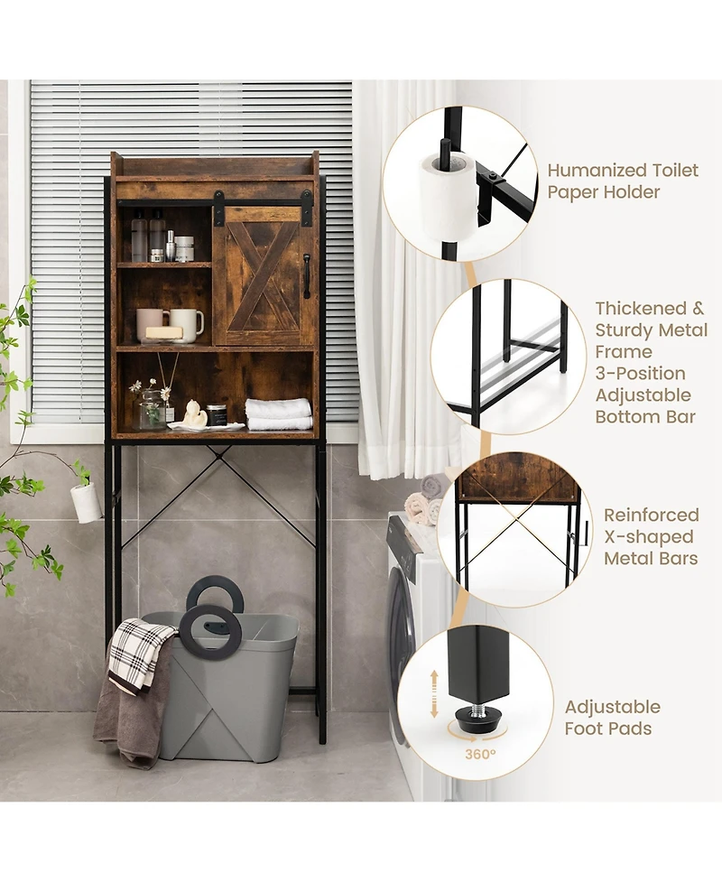 Over-The-Toilet Storage Cabinet Bathroom Organizer w/ Sliding Barn Door