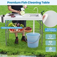 Costway Folding Fish Cleaning Table Portable Camping Table with Faucet Hose Grid Rack