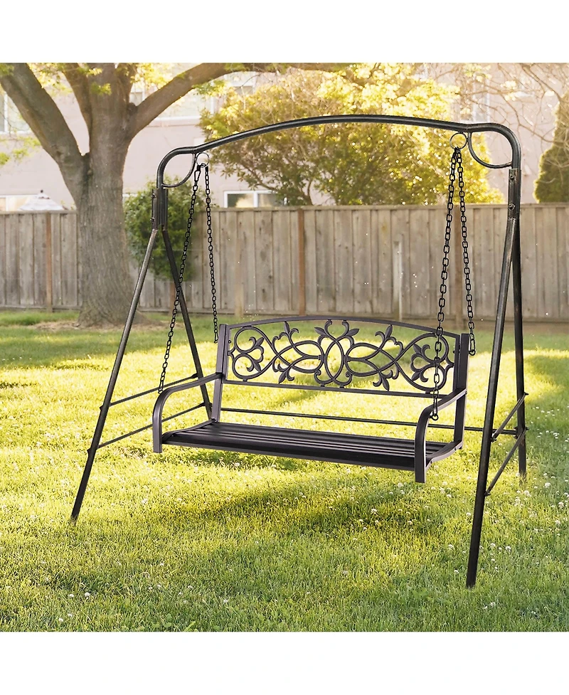2-Person Metal Outdoor Porch Swing Hanging Patio Bench 485 Lbs Capacity