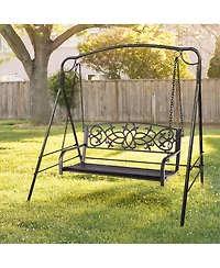 2-Person Metal Outdoor Porch Swing Hanging Patio Bench 485 Lbs Capacity