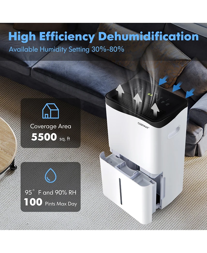 100-Pint Dehumidifier for Home & Basements w/ Smart App& Alexa Control