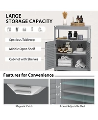 Bathroom Floor Cabinet Storage Organizer with Open Shelf & Double Shutter Door