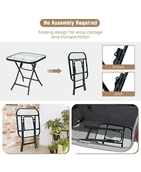 Costway Patio Folding Square Glass Side Table Bistro Coffee Table Plant Stand