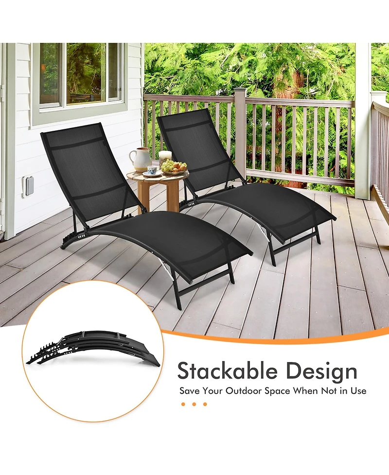 Costway 2 Pcs Patio Folding Chaise Lounge Chair Recliner Adjustable Stackable Deck