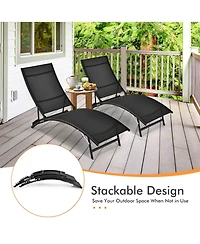 Costway 2 Pcs Patio Folding Chaise Lounge Chair Recliner Adjustable Stackable Deck