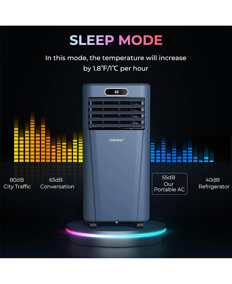 8000 Btu Portable Air Conditioner w/ Remote Control 3-in-1 Cooler Drying