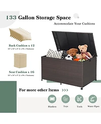 133 Gallon Patio Rattan Storage Deck Box Container Wheel Handle W/Liner
