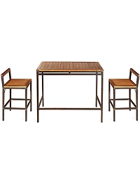 Costway 3 Pcs Patio Rattan Wicker Bar wood Table Chair Outdoor