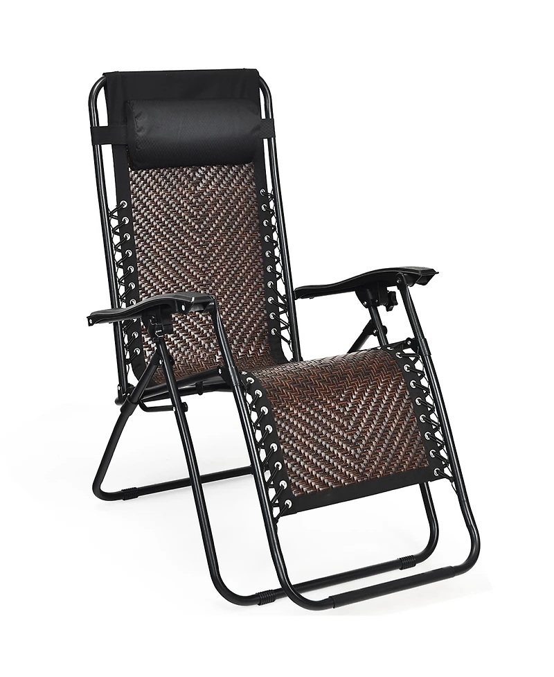 2PCS Patio Rattan Zero Gravity Lounge Chair Folding Recliner Headrest