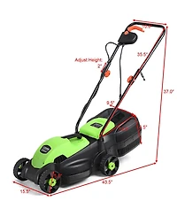 12 Amp 14-Inch Electric Push Lawn Corded Mower With Grass Bag
