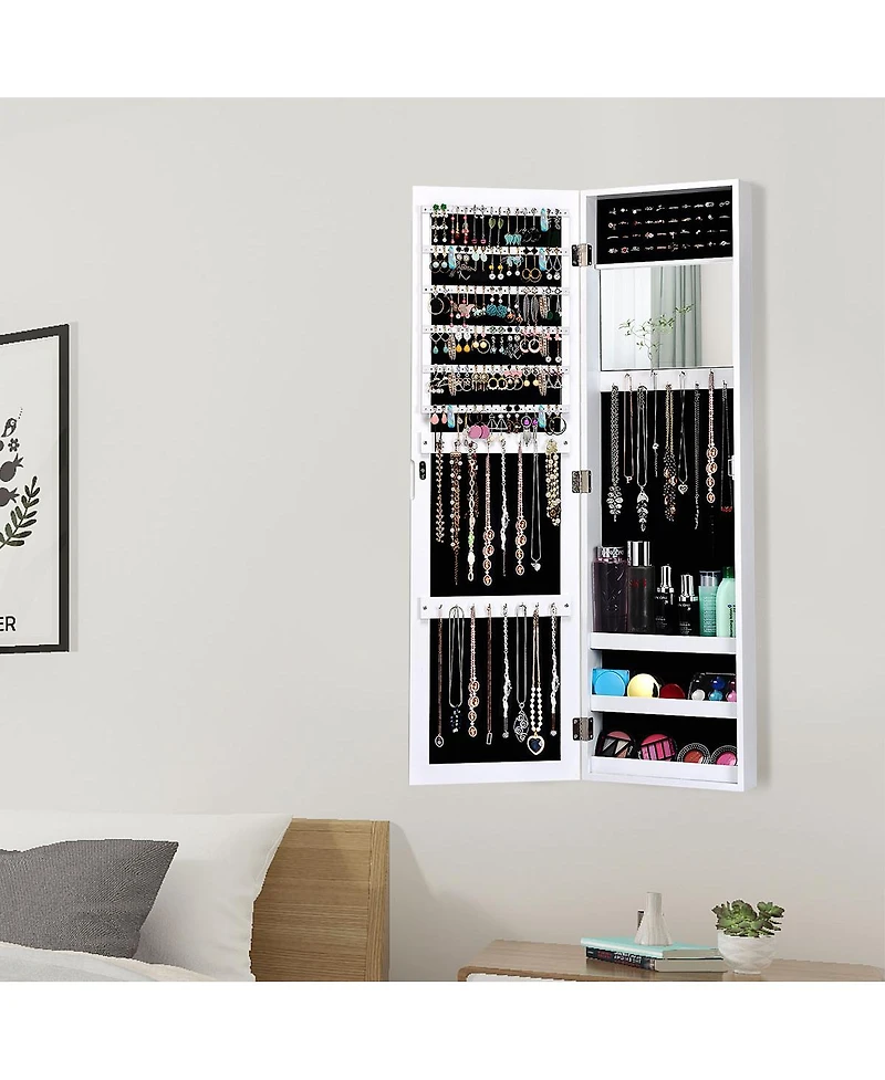 Costway Wall Door Mounted Mirrored Jewelry Cabinet Storage Organizer