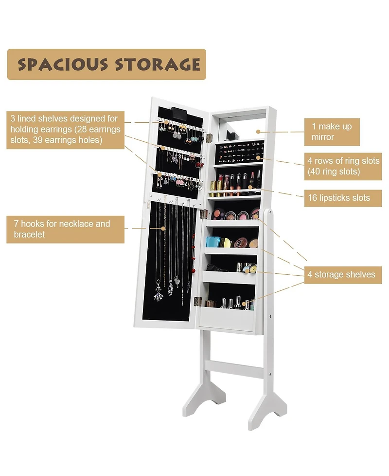 Costway Mirrored Jewelry Cabinet Organizer w/18 Led lights