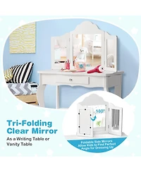Costway Vanity Table Set Makeup Dressing Table Kids Stool Mirror