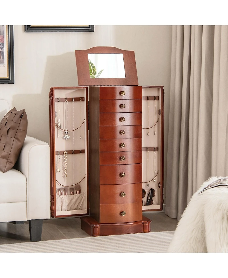 Costway Wood Jewelry Cabinet Storage Chest Stand Organizer