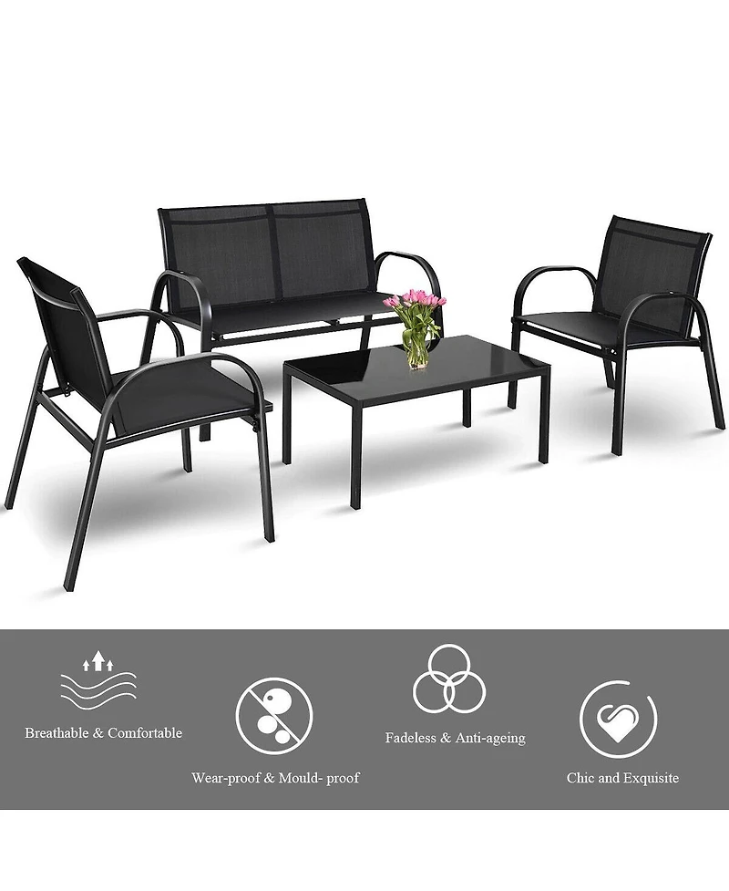 Costway 4 Pcs Patio Furniture Set Sofa Coffee Table Steel Frame Garden Deck