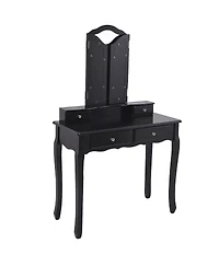 Costway Makeup Table Stool Set Tri Folding Mirror Vanity