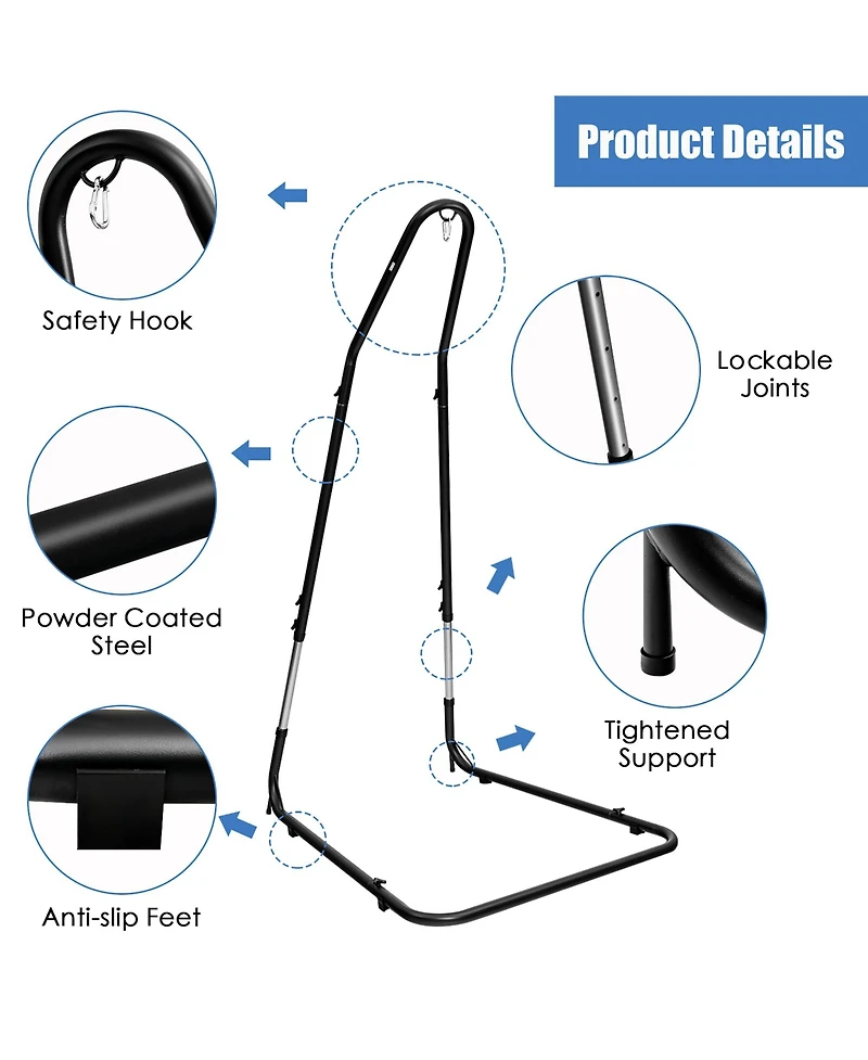 Costway Patio Adjustable 77" to 93" Hammock Chair Stand Hanging Chair Stand