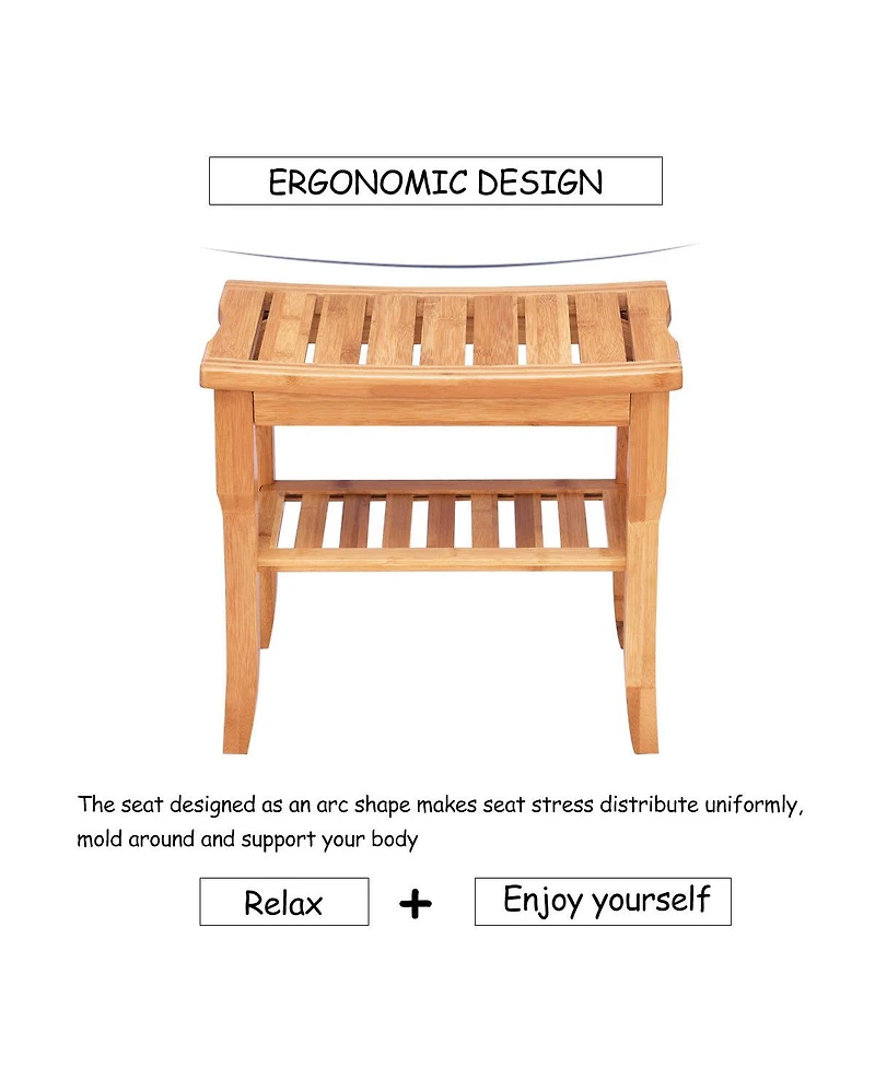 Bamboo Shower Seat Bench Bathroom Spa Bath Organizer Stool with Storage Shelf