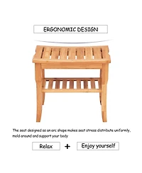 Bamboo Shower Seat Bench Bathroom Spa Bath Organizer Stool with Storage Shelf