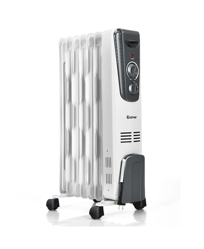 1500W Electric Oil Filled Radiator Space Heater 5.7 Fin Thermostat Room Radiant