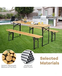 Costway 3 Pcs Beer Table Bench Set Folding Wooden Top Picnic Table Patio Garden
