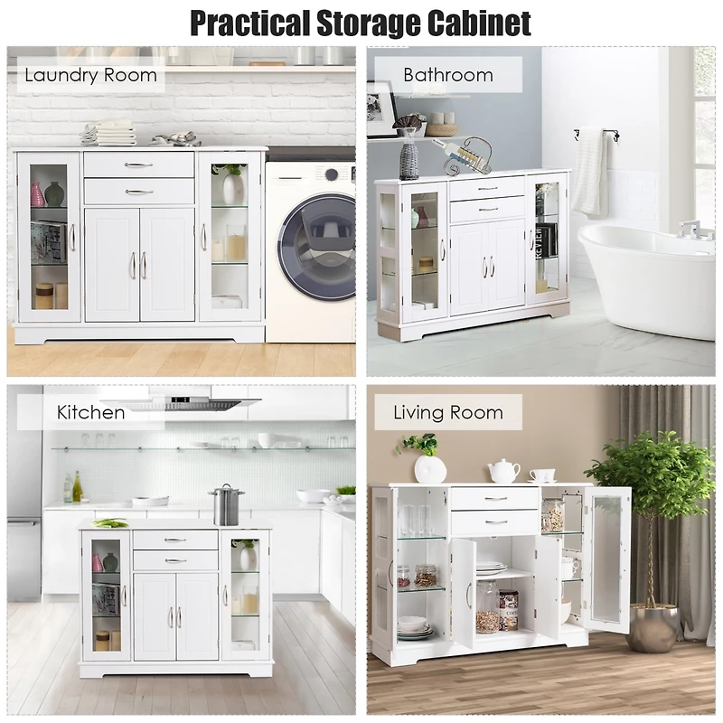Buffet Storage Cabinet Console Cupboard W/Glass Door Drawers