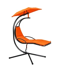 Costway Patio Hanging Hammock Chaise Lounge Chair with Canopy Cushion