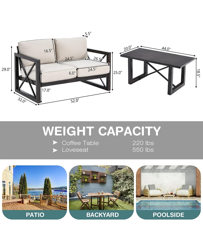 Costway 2PCS Patio Loveseat Coffee Table Set 6'' Thick Cushion Garden