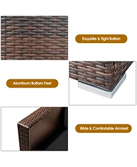 3PCS Patio Rattan Furniture Set Conversation Sofa Cushioned
