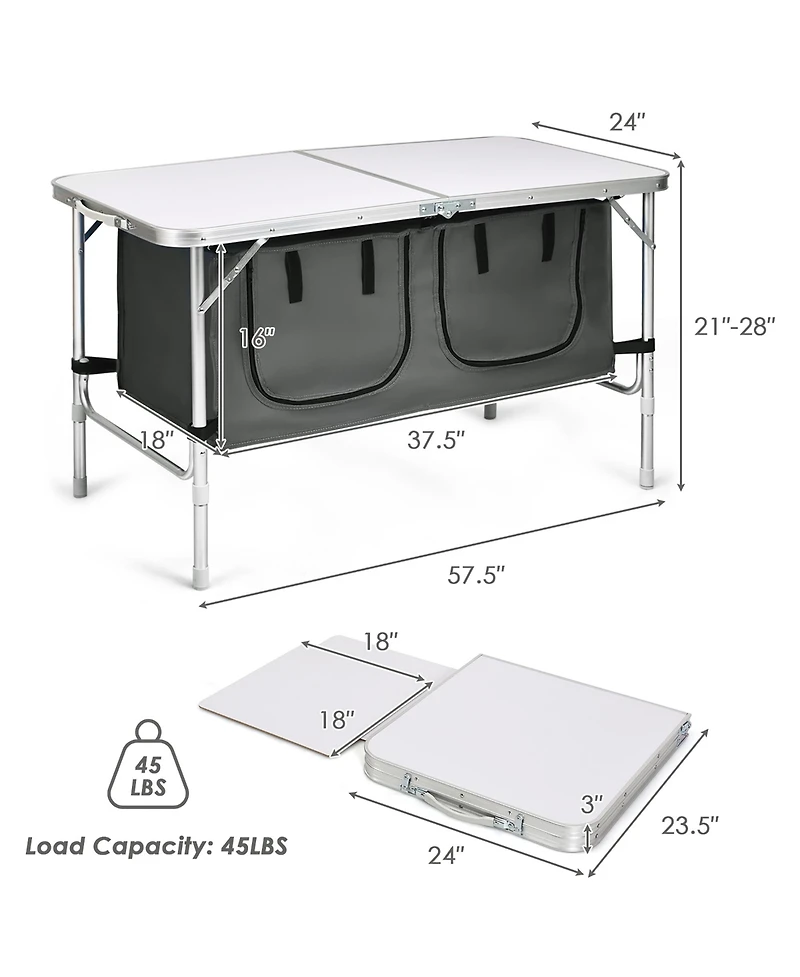 Adjustable Camping Table Aluminum w/ Storage Organizer
