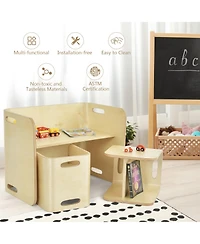 3 Piece Kids Wooden Table & Chair Set Children Multipurpose Homeschool Furniture