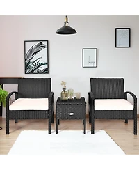 3PC Outdoor Patio Rattan Furniture Set Storage Coffee Table Cushioned Sofa