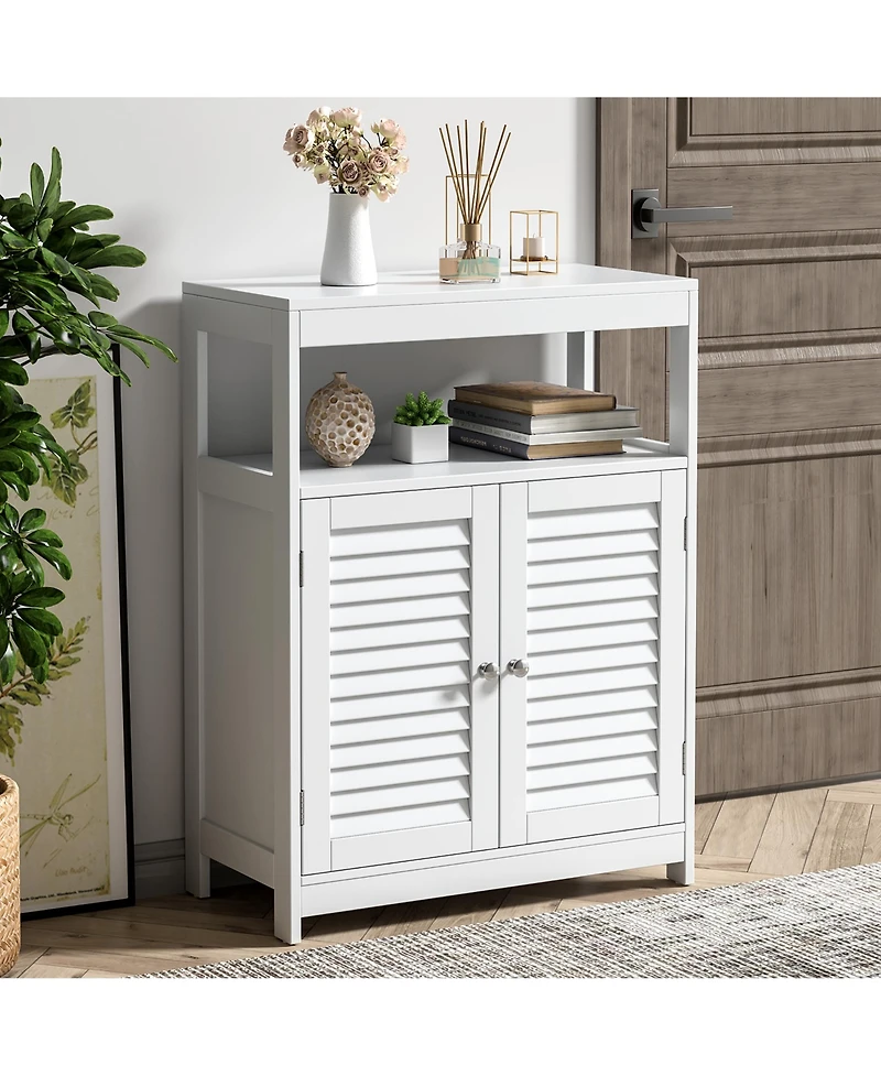 Bathroom Floor Cabinet Free Standing Storage Organizer w/ Double Shutter Doors