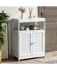Bathroom Floor Cabinet Free Standing Storage Organizer w/ Double Shutter Doors
