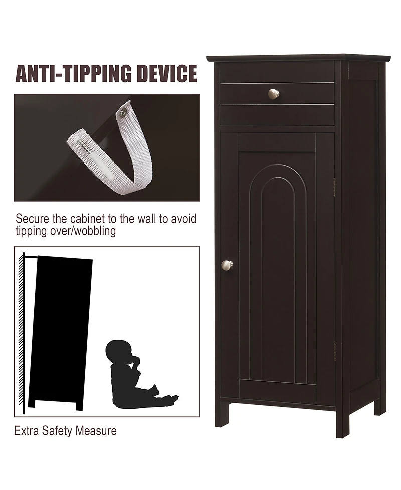 Bathroom Floor Cabinet Wooden Storage Organizer Free-Standing w/ Drawer & Shelf