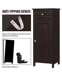 Bathroom Floor Cabinet Wooden Storage Organizer Free-Standing w/ Drawer & Shelf