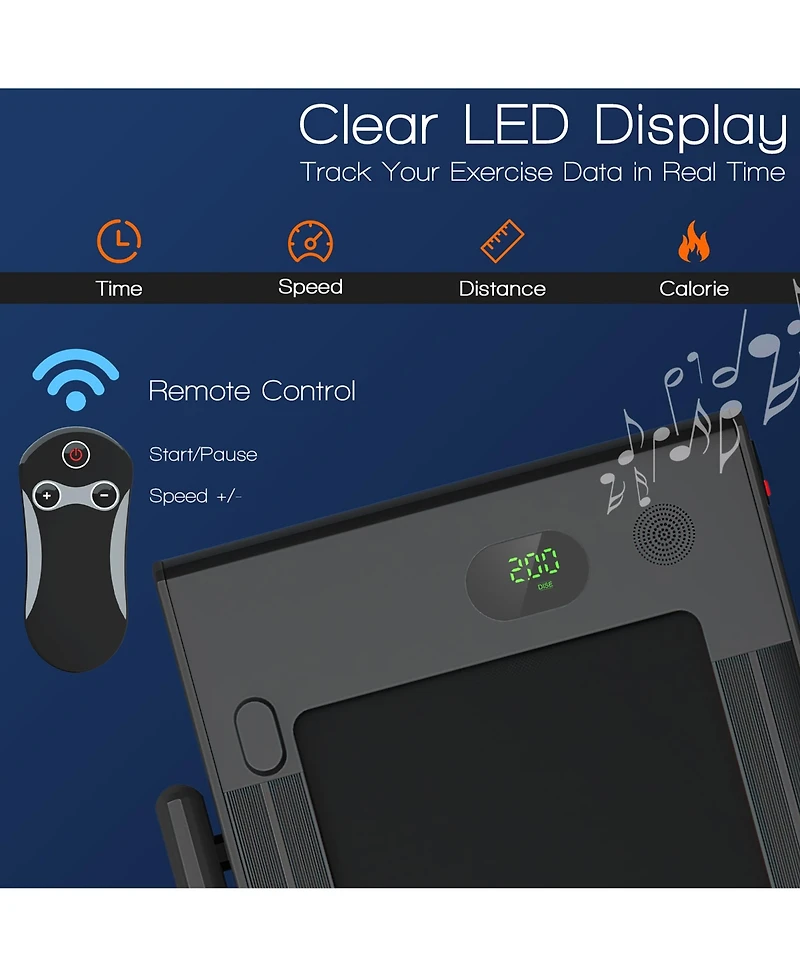 2.25HP 2-in-1 Folding Under Desk Treadmill Speaker Remote Control