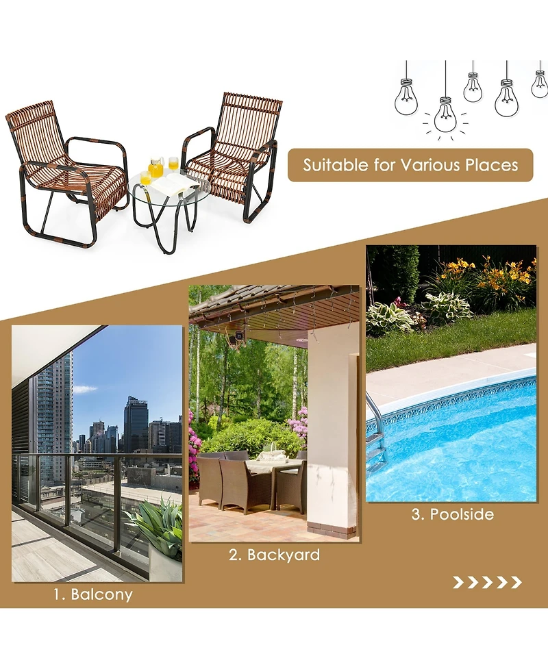 Costway 3PCS Patio Rattan Furniture Set Conversational Sofa Coffee Table Garden