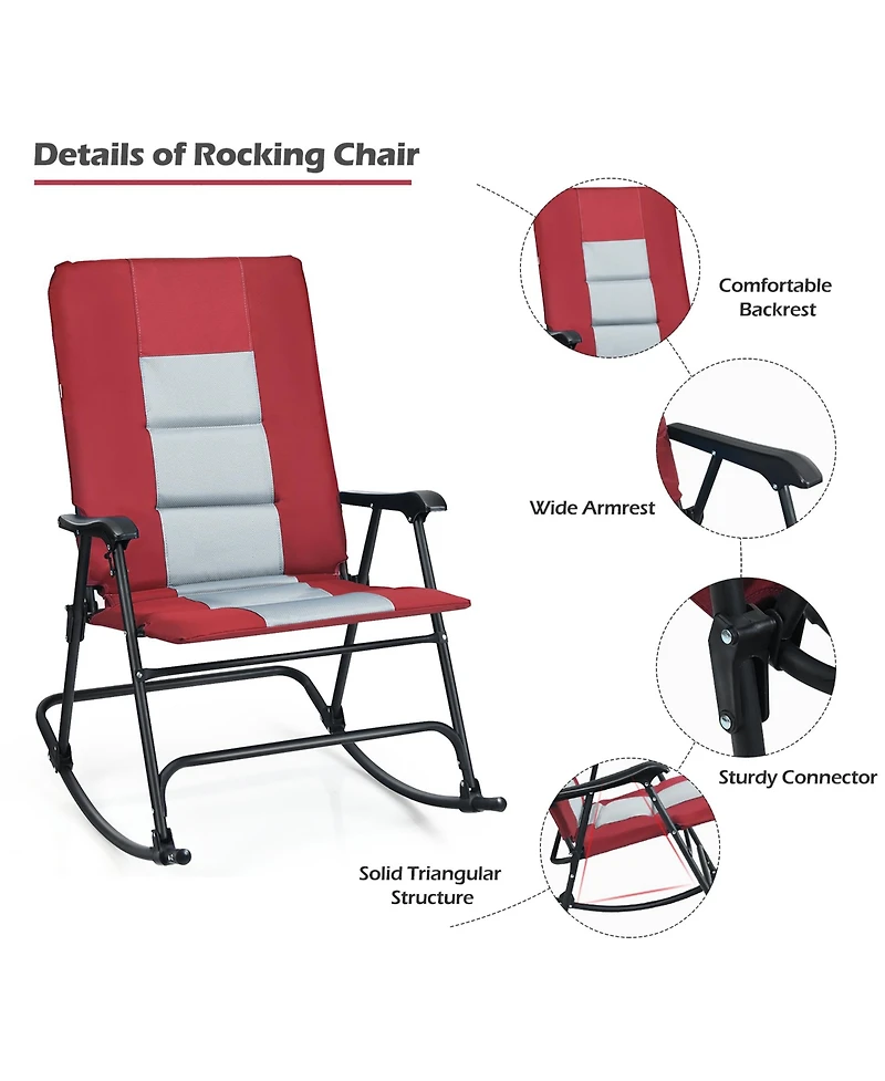 Costway Foldable Rocking Padded Chair Portable Camping Chair