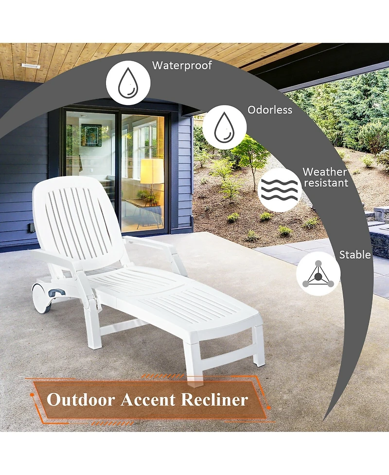 Costway Patio Lounge Chair Chaise Adjustable Recliner Weather Resistant Wheels