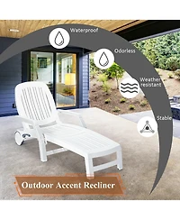 Costway Patio Lounge Chair Chaise Adjustable Recliner Weather Resistant Wheels