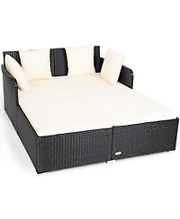 Outdoor Patio Rattan Daybed Thick Pillows Cushioned Sofa Furniture