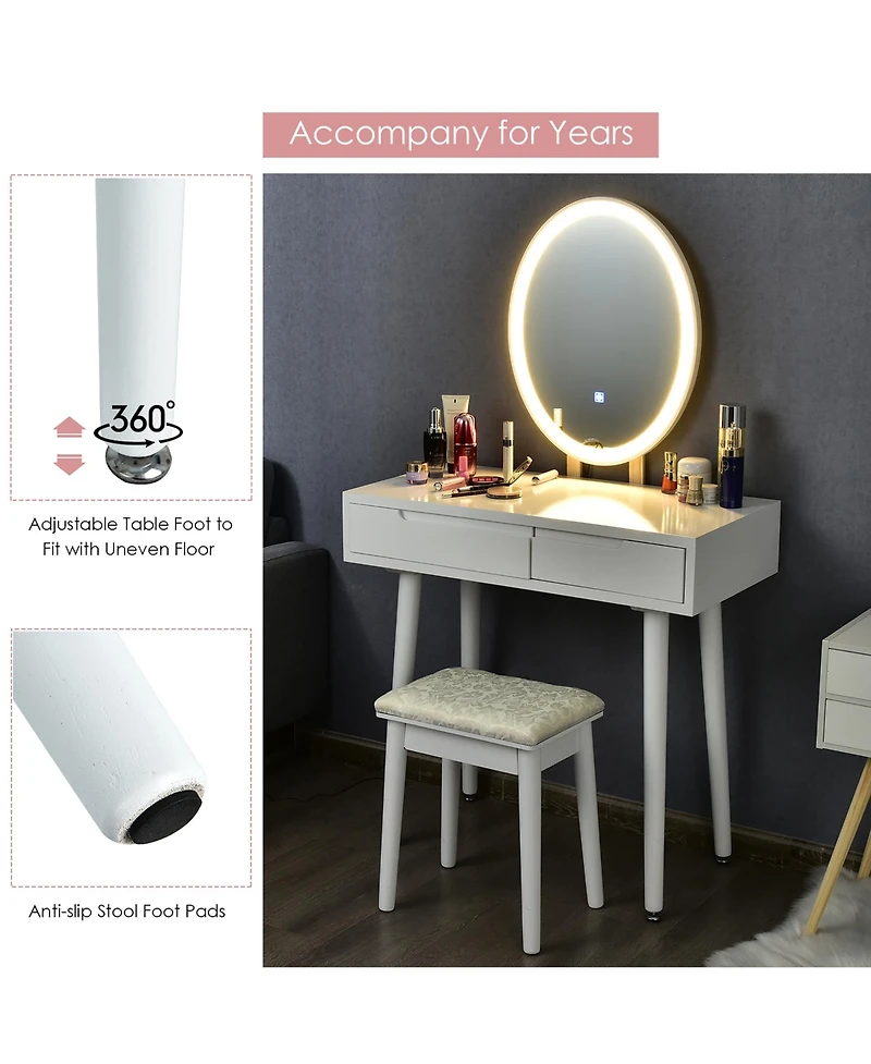 Costway Vanity Makeup Table Touch Screen Dressing Table Stool Set