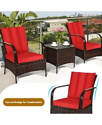 Gymax 3PCS Patio Rattan Conversation Set Outdoor Furniture Set w/Table